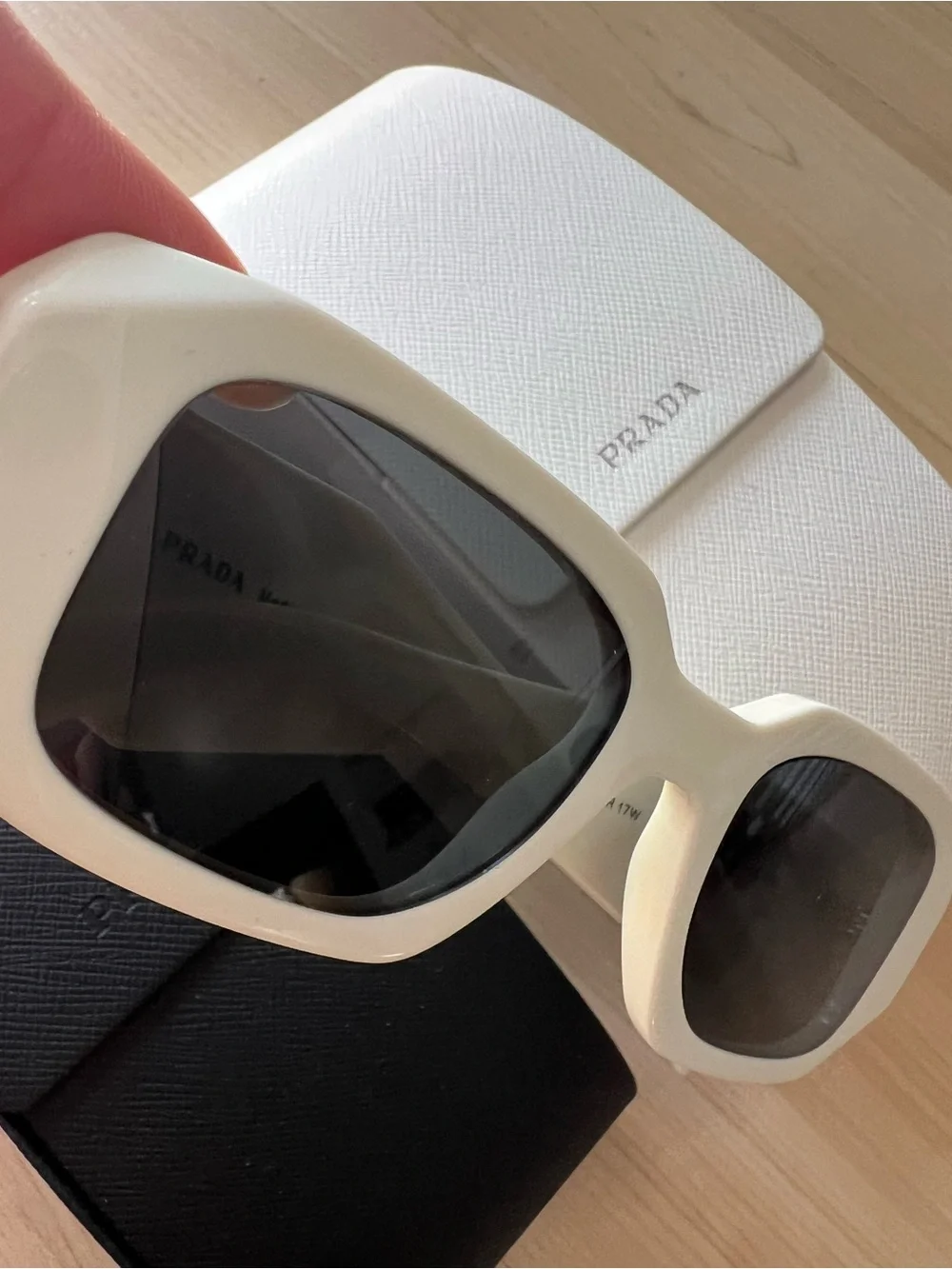 Prada White Sunglasses with Black Lenses and Dual Prada Cases